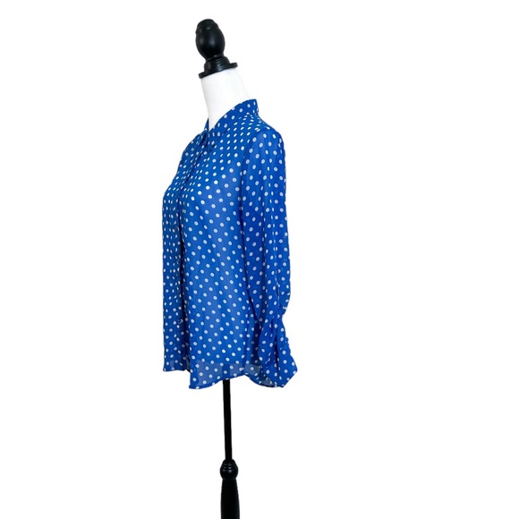 Blue & White Polka Dot Button-Down Blouse - Picture 2 of 5